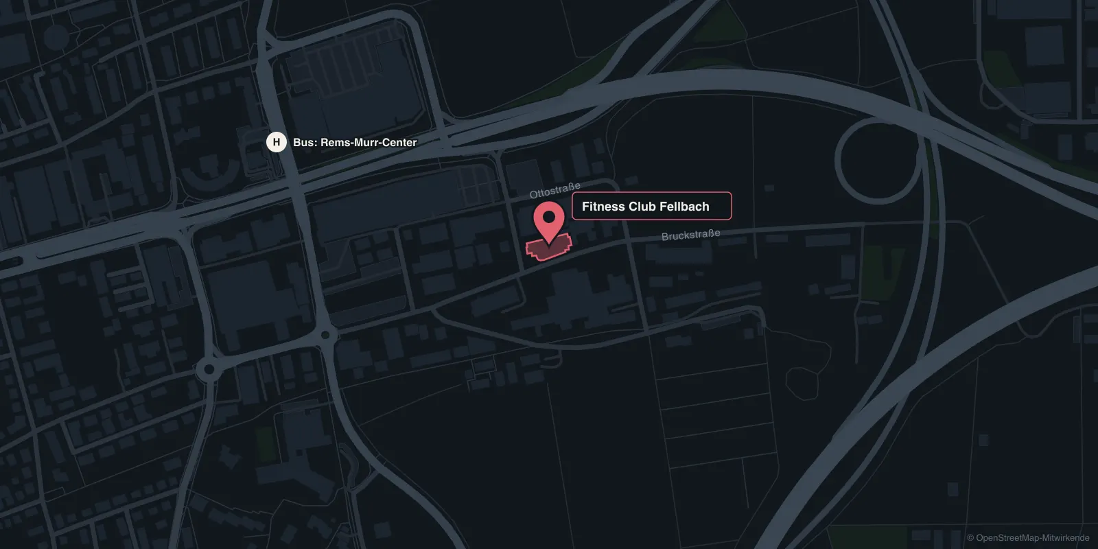 Lageplan: Fitness Club Fellbach an der Bruckstraße 61, Bushaltestelle Rems-Murr-Center in der Nähe